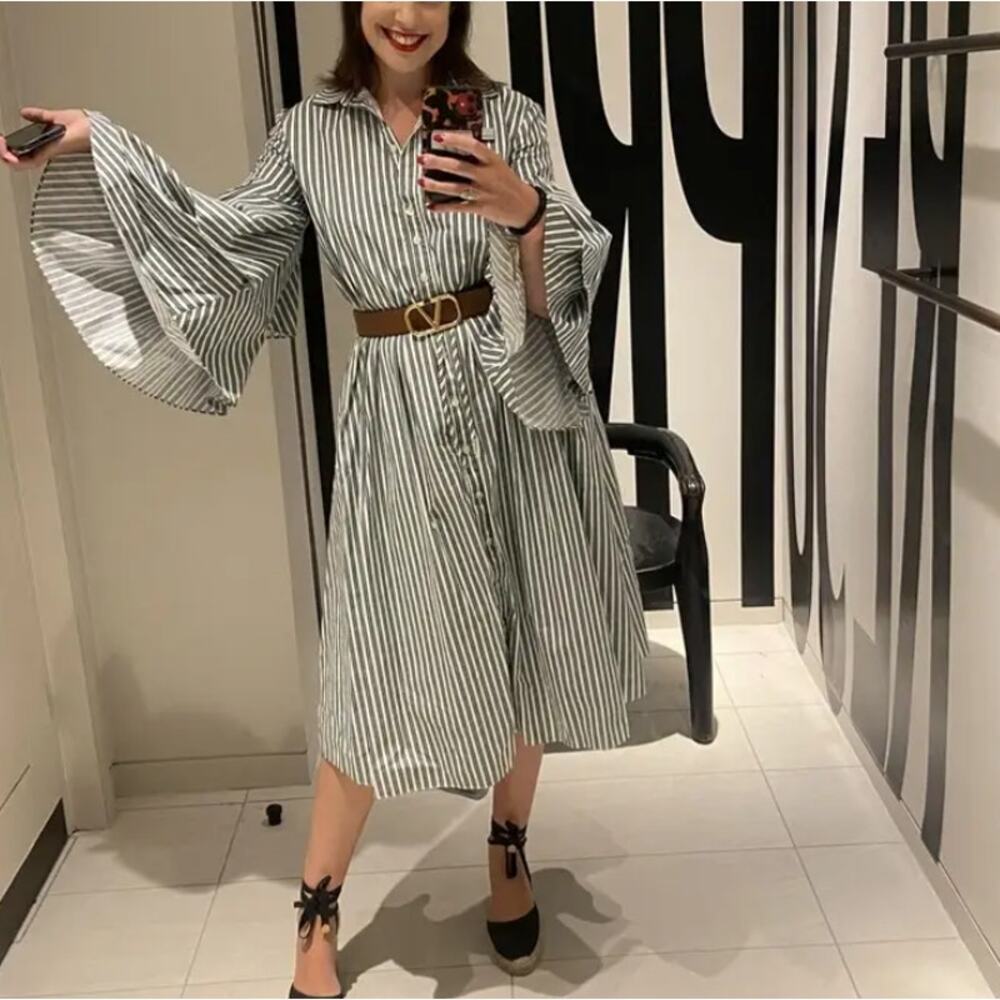 Rosie Assoulin Striped Midi Shirt Dress Size 12 Whimsical Artsy Designer $1300 - Picture 6 of 13